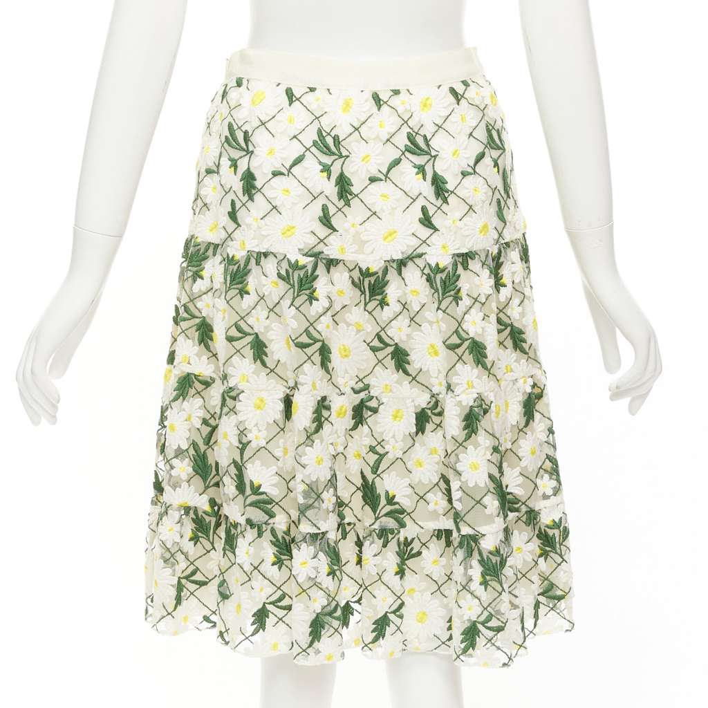 Giambattista Valli Daisy Embroidered Skirt White Cotton Never worn - Box View