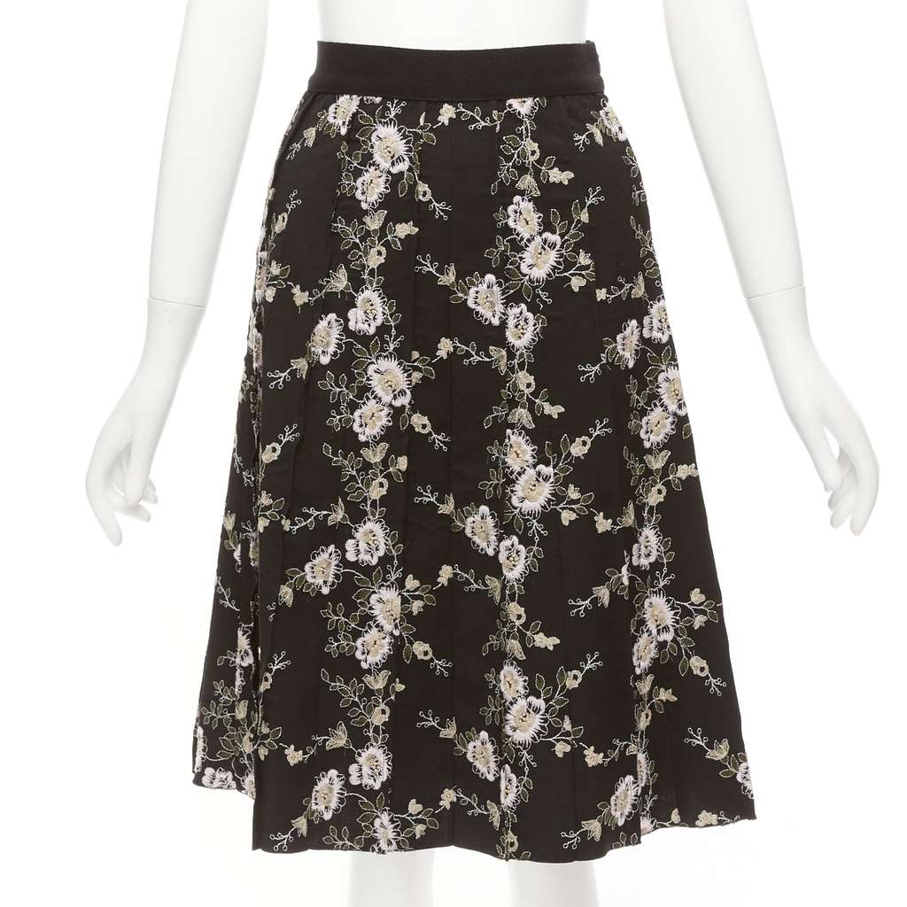 Giambattista Valli Floral Wool Skirt Black Wool Never worn - Front View