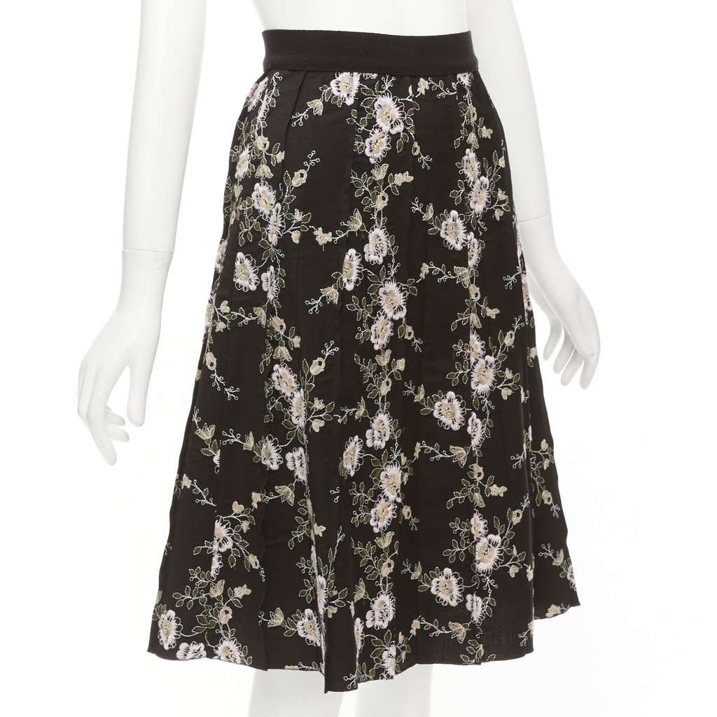 Giambattista Valli Floral Wool Skirt Black Wool Never worn - Inside View