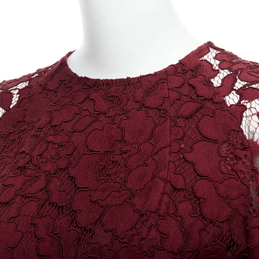 Oscar De La Renta Lace Fit Dress Burgundy Polyester Good - Back View