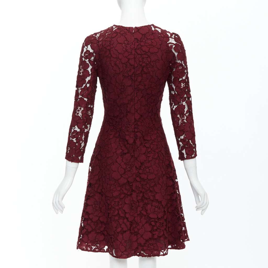 Oscar De La Renta Lace Fit Dress Burgundy Polyester Good - Box View