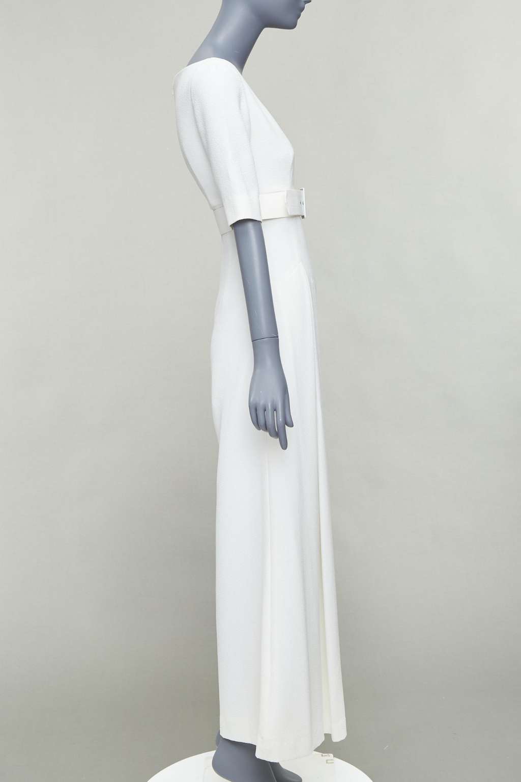 Emilia Wickstead Cloque Belted Jumpsuit Beige Polyester Very good - Model View