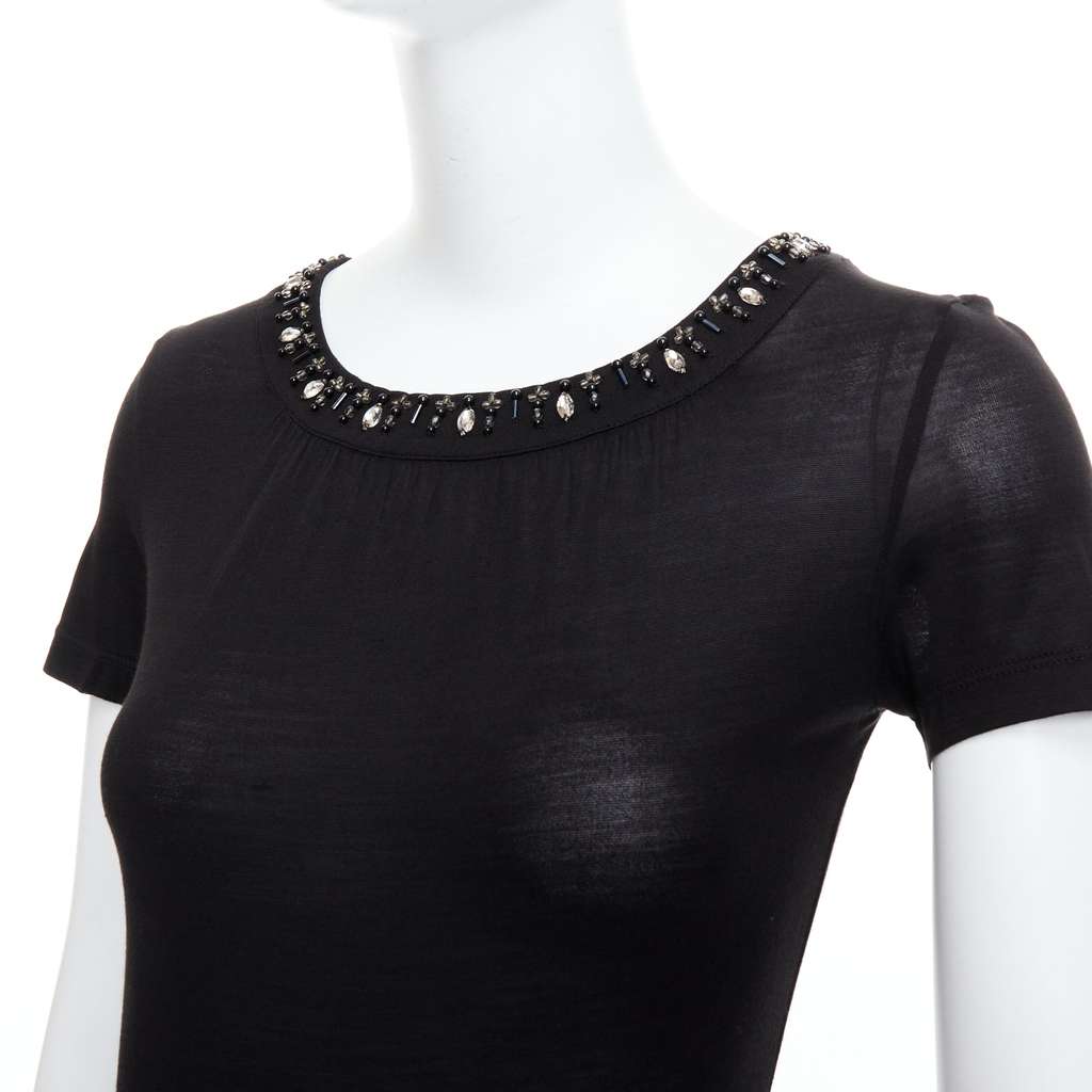 Christian Dior Beaded Collar Tee Black Silk Very good - Back View