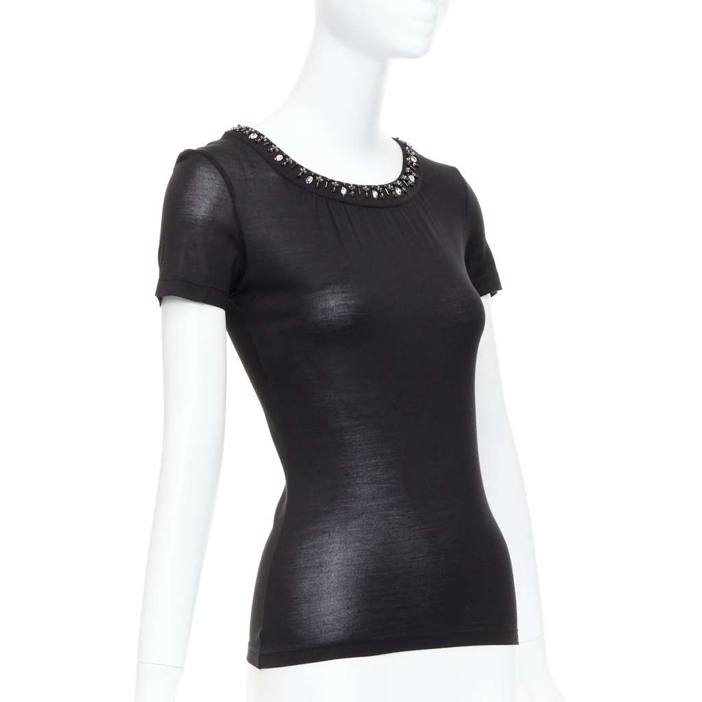 Christian Dior Beaded Collar Tee Black Silk Very good - Inside View