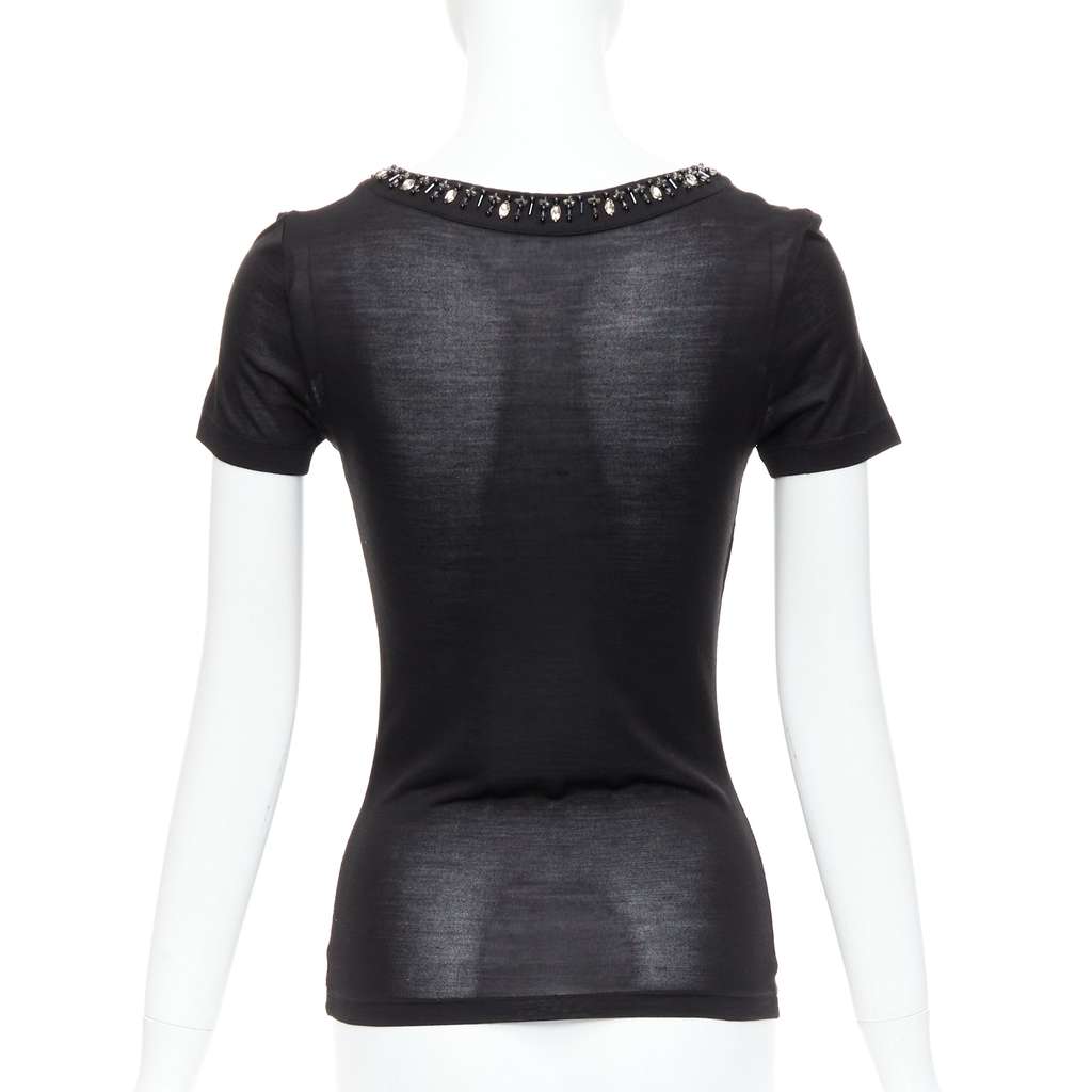 Christian Dior Beaded Collar Tee Black Silk Very good - Box View