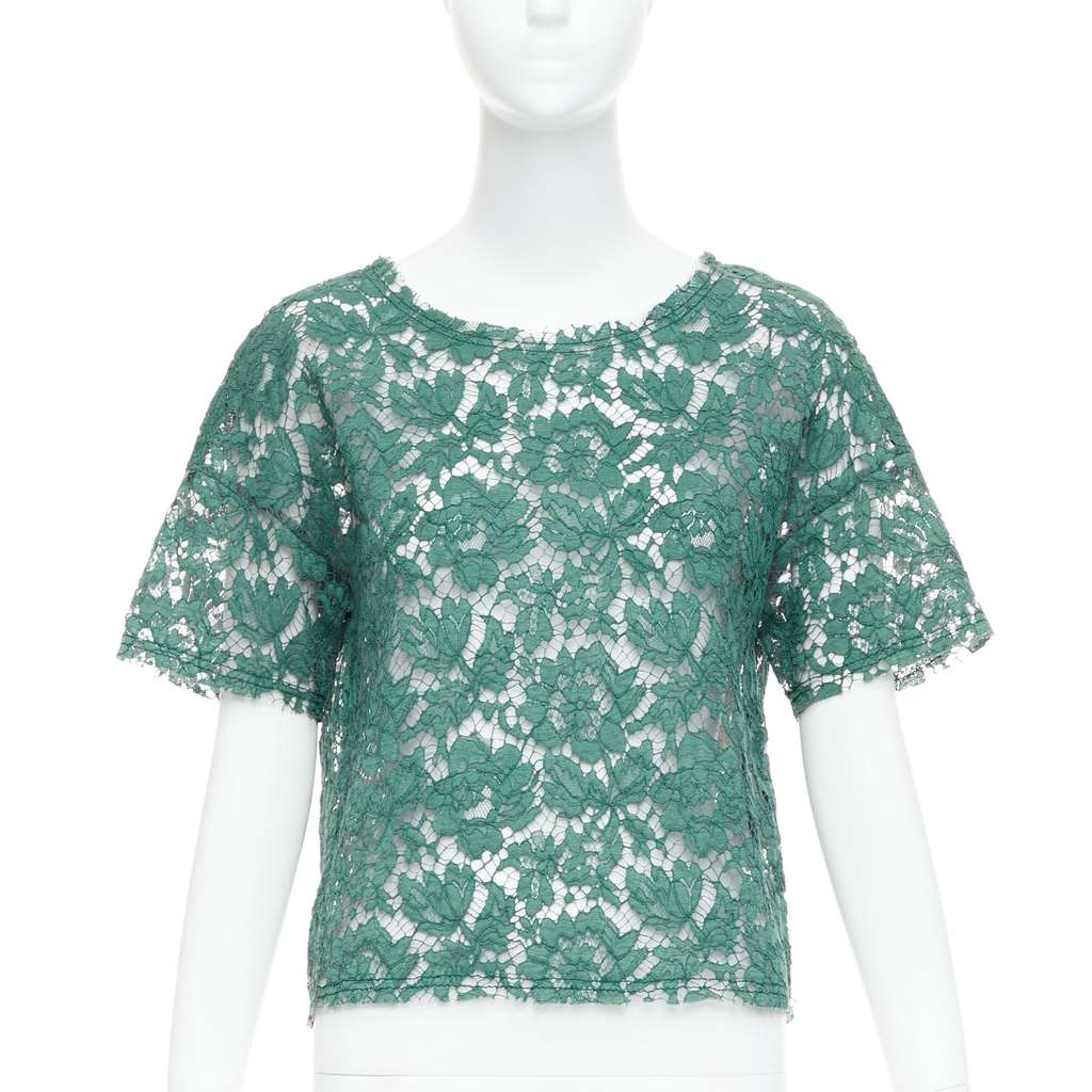Valentino Garavani Floral Crop Tee Green Cotton Never worn - Front View
