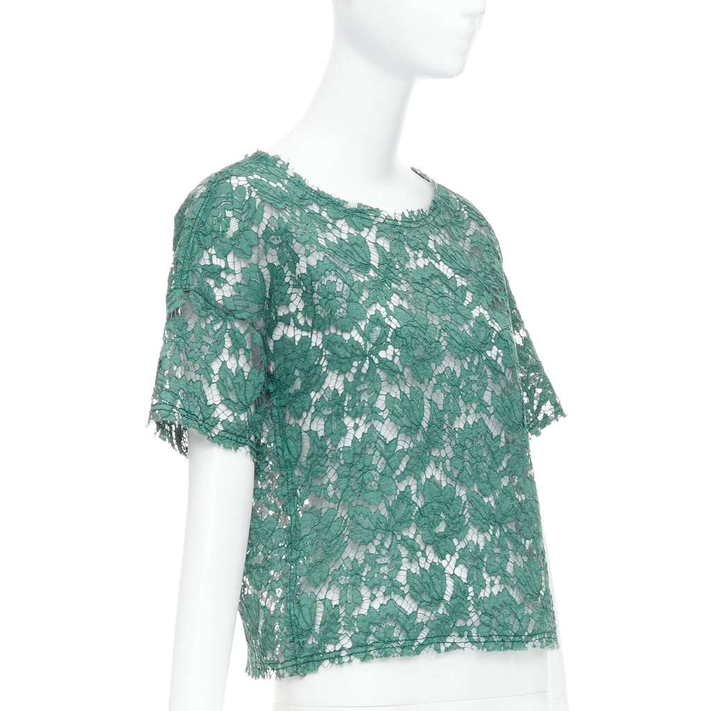 Valentino Garavani Floral Crop Tee Green Cotton Never worn - Inside View