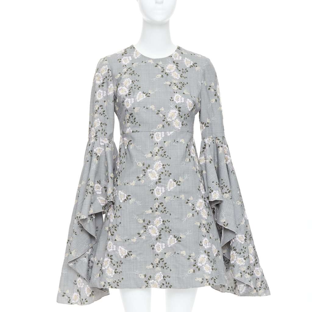 Giambattista Valli Embroidery Dress Grey Wool Good - Front View
