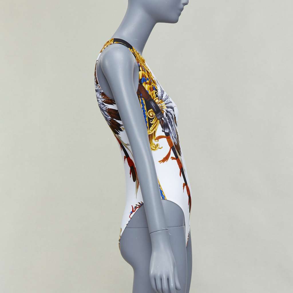 Versace Indian Print Swimsuit White Polyamide Very good - Model View