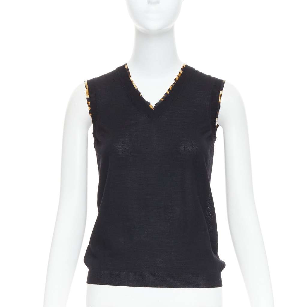 Yves Saint Laurent Leopard Trim Vest Black Wool Very good condition - Front View