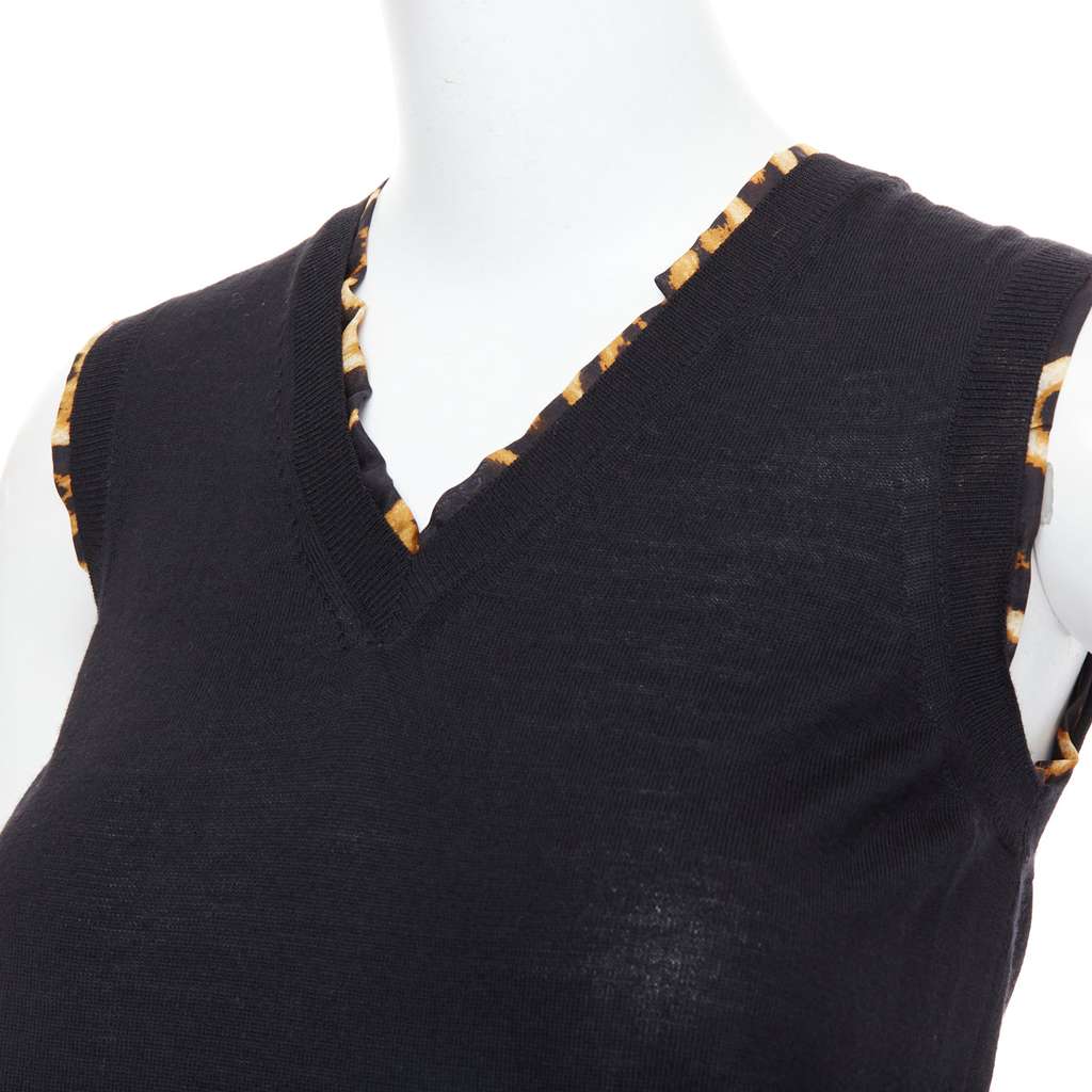 Yves Saint Laurent Leopard Trim Vest Black Wool Very good condition - Back View