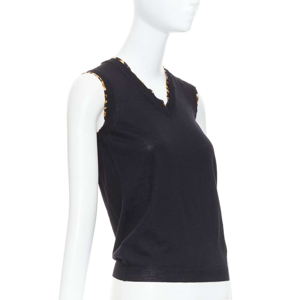 Yves Saint Laurent Leopard Trim Vest Black Wool Very good condition - Inside View