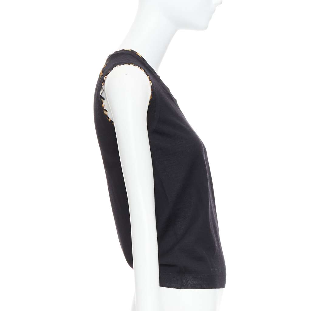 Yves Saint Laurent Leopard Trim Vest Black Wool Very good condition - Model View