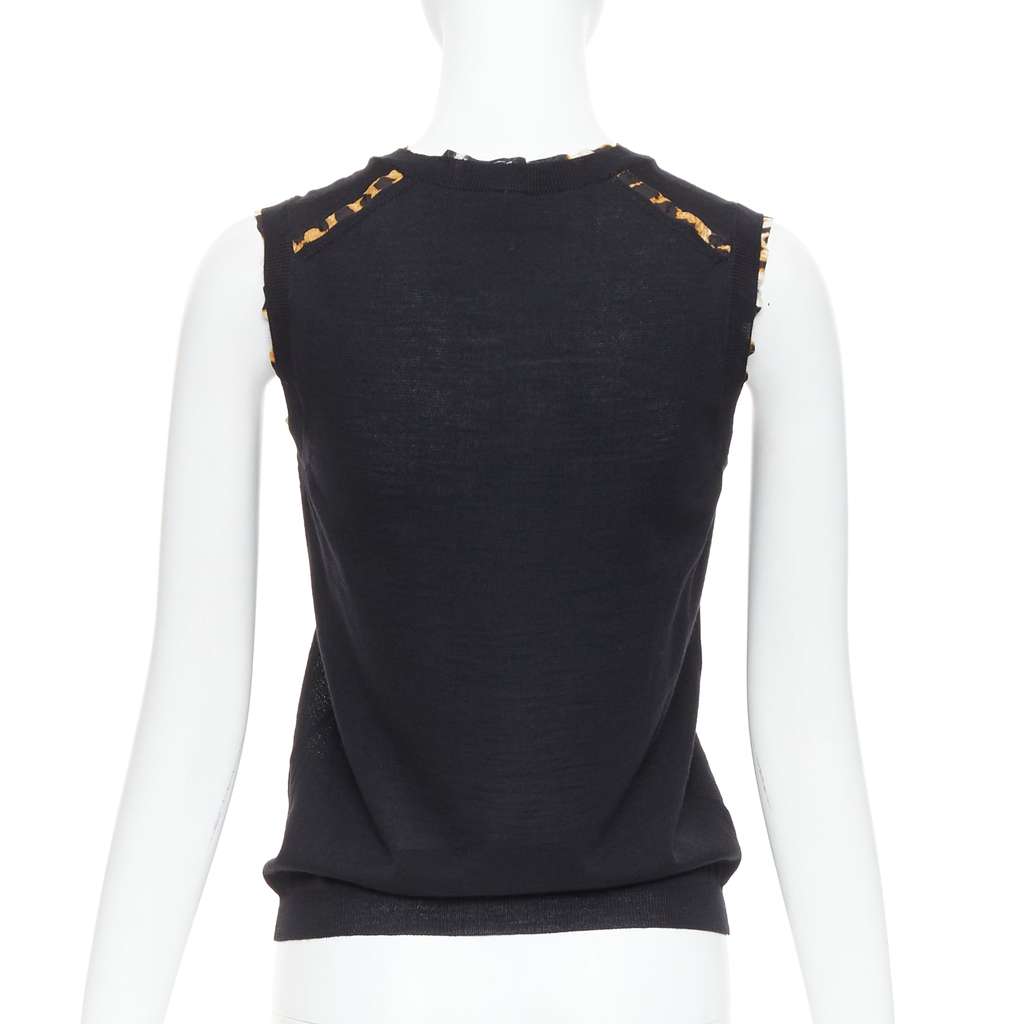 Yves Saint Laurent Leopard Trim Vest Black Wool Very good condition - Box View