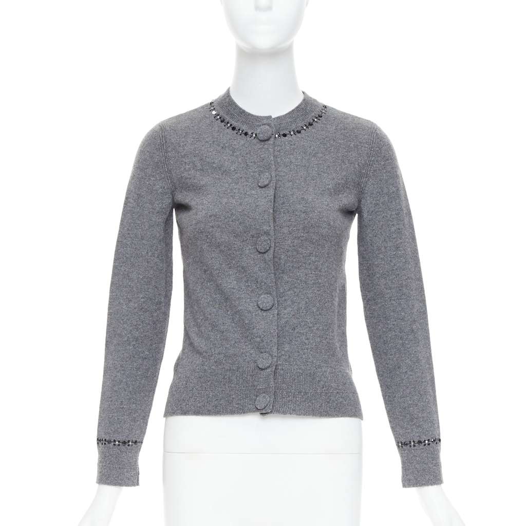 Marc Jacobs Embellished Trim Cardigan Grey Wool Good - Front View