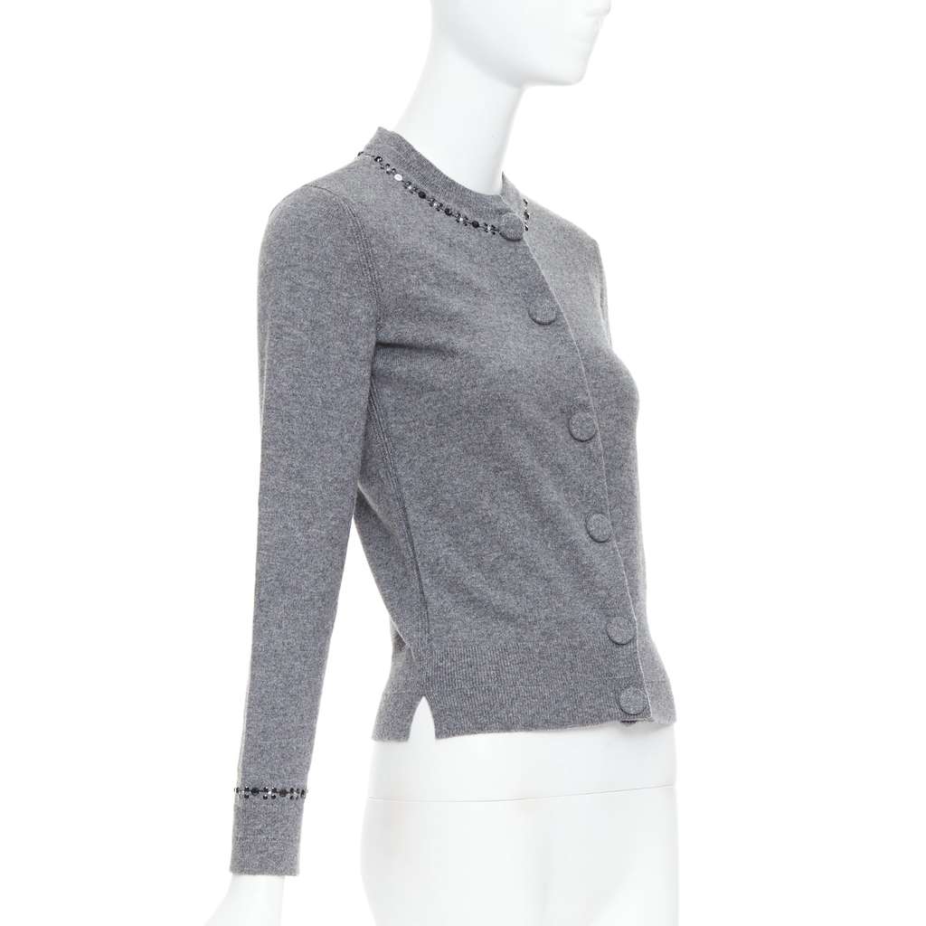 Marc Jacobs Embellished Trim Cardigan Grey Wool Good - Model View