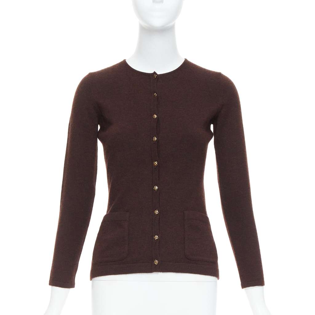 Oscar De La Renta Cashmere Silk Cardigan Brown Cashmere Very good condition - Front View