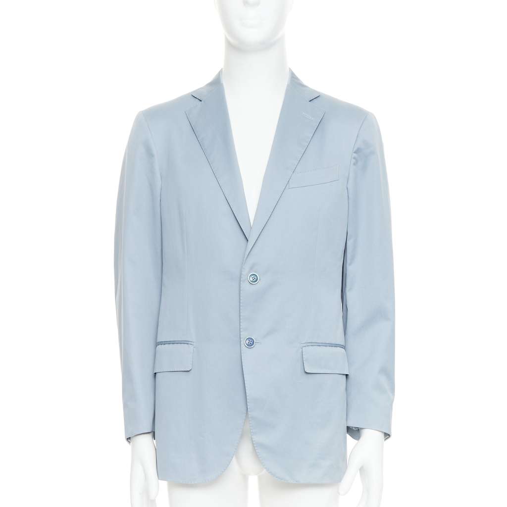 Ermenegildo Zegna Light Blue Handstitched Blazer Blue Cotton Good - Front View