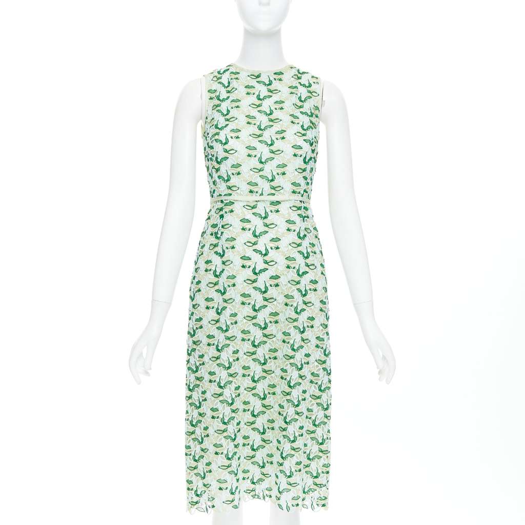Giambattista Valli Leaf Lace Dress Green Polyester Very good - Front View
