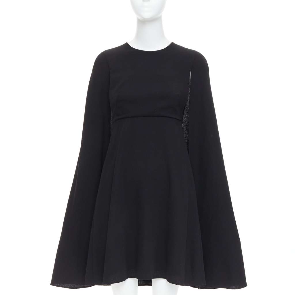 Valentino Garavani Cape Back Dress Black Silk Very good condition - Front View
