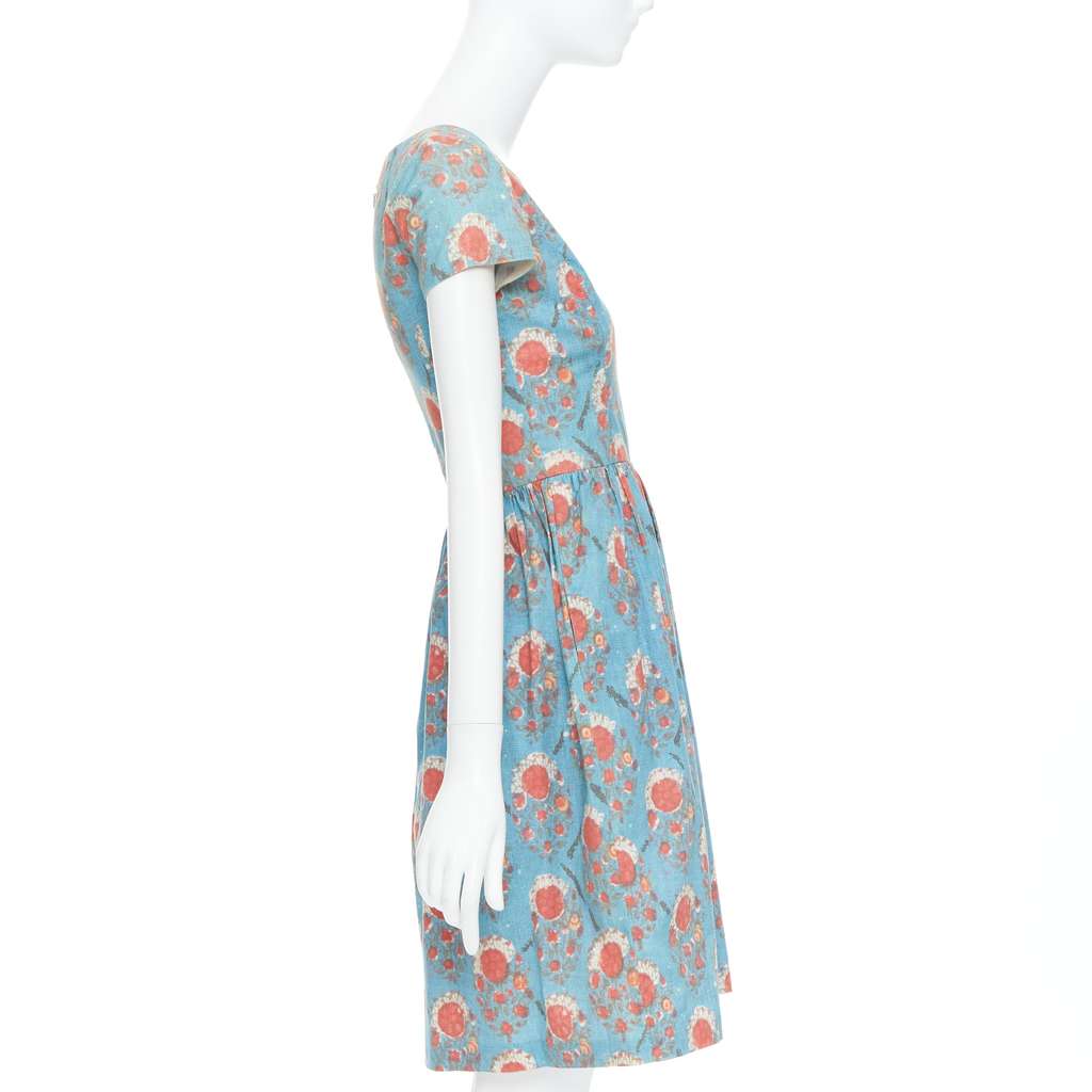 Oscar De La Renta Vintage Print Dress Red Cotton Very good - Model View