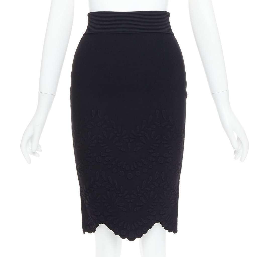 Alexander McQueen Jacquard Pencil Skirt Black Viscose Very good condition - Front View