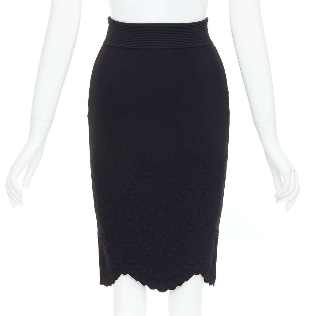 Alexander McQueen Jacquard Pencil Skirt Black Viscose Very good condition - Box View