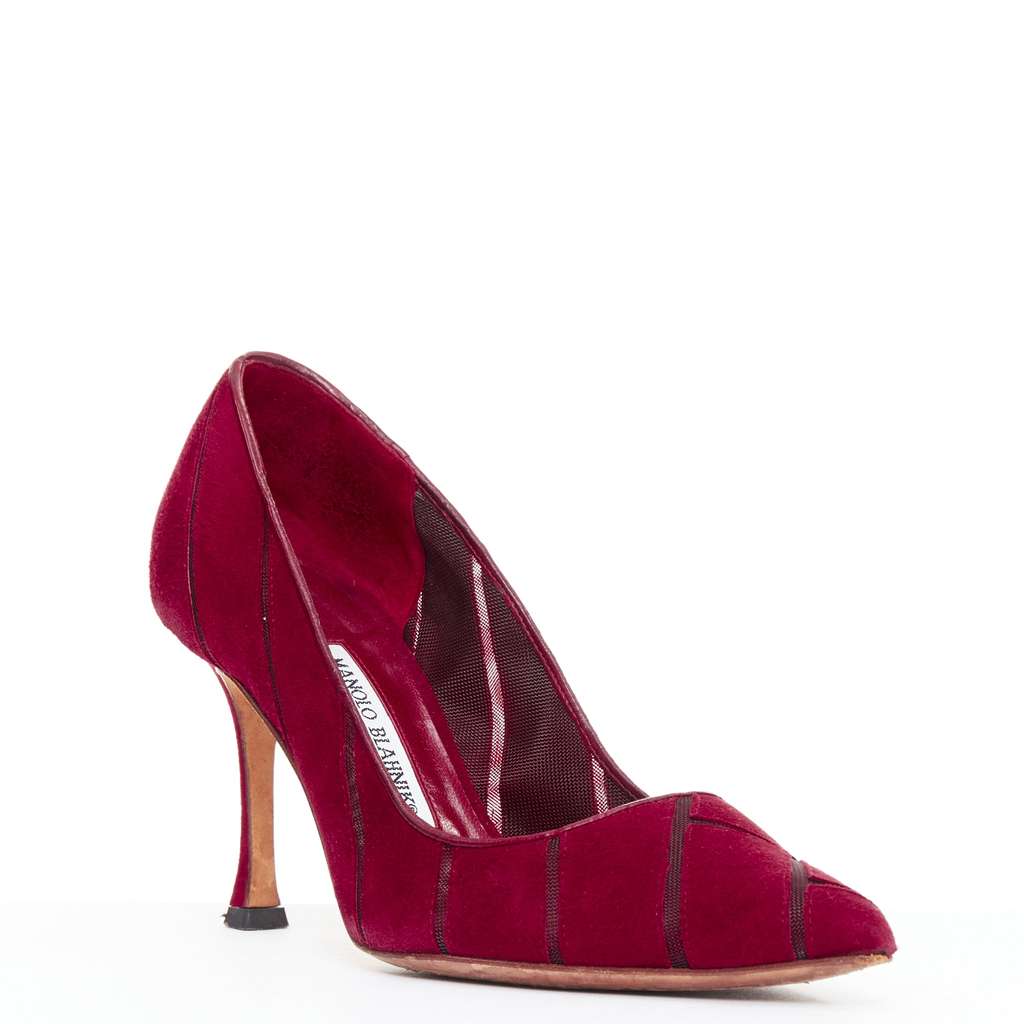 Manolo Blahnik Nadira Burgundy Suede Good - Back View