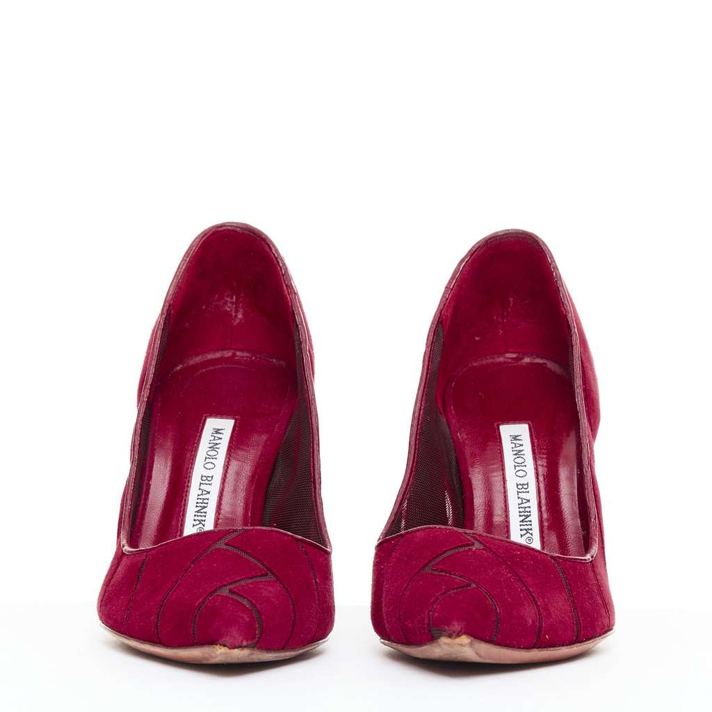 Manolo Blahnik Nadira Burgundy Suede Good - Inside View