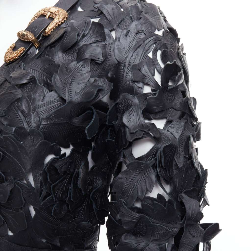 Alexander McQueen Black Floral Leather Jacket Black Leather Very good condition - Back View
