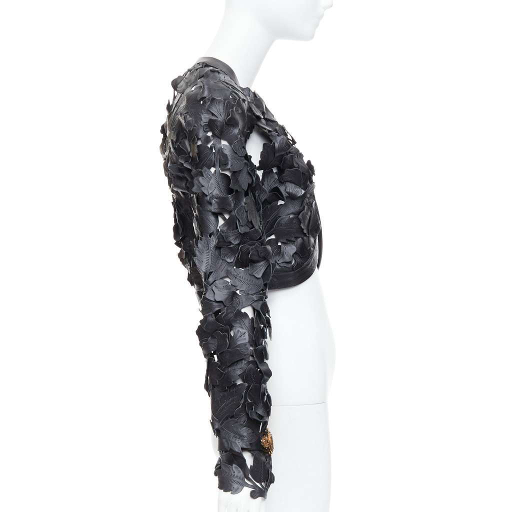 Alexander McQueen Black Floral Leather Jacket Black Leather Very good condition - Model View