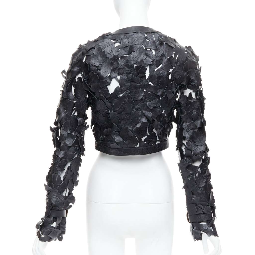 Alexander McQueen Black Floral Leather Jacket Black Leather Very good condition - Box View