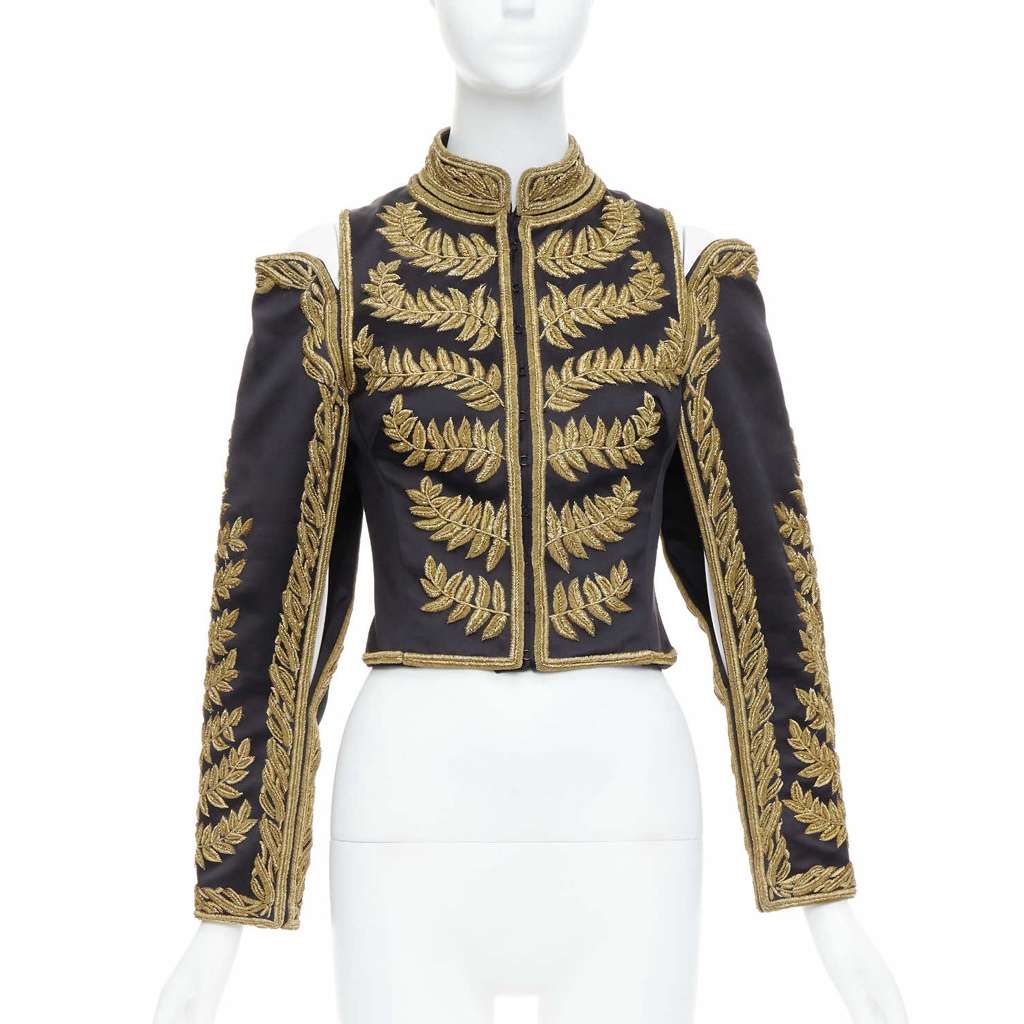 Alexander McQueen Black Gold Military Jacket Black Silk Never worn, with tag - Front View
