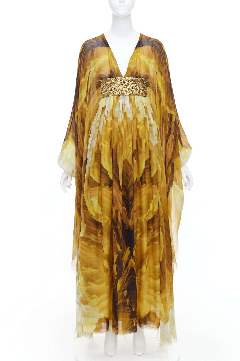 Alexander McQueen Embellished Kaftan Dress Yellow Silk Very good - Front View