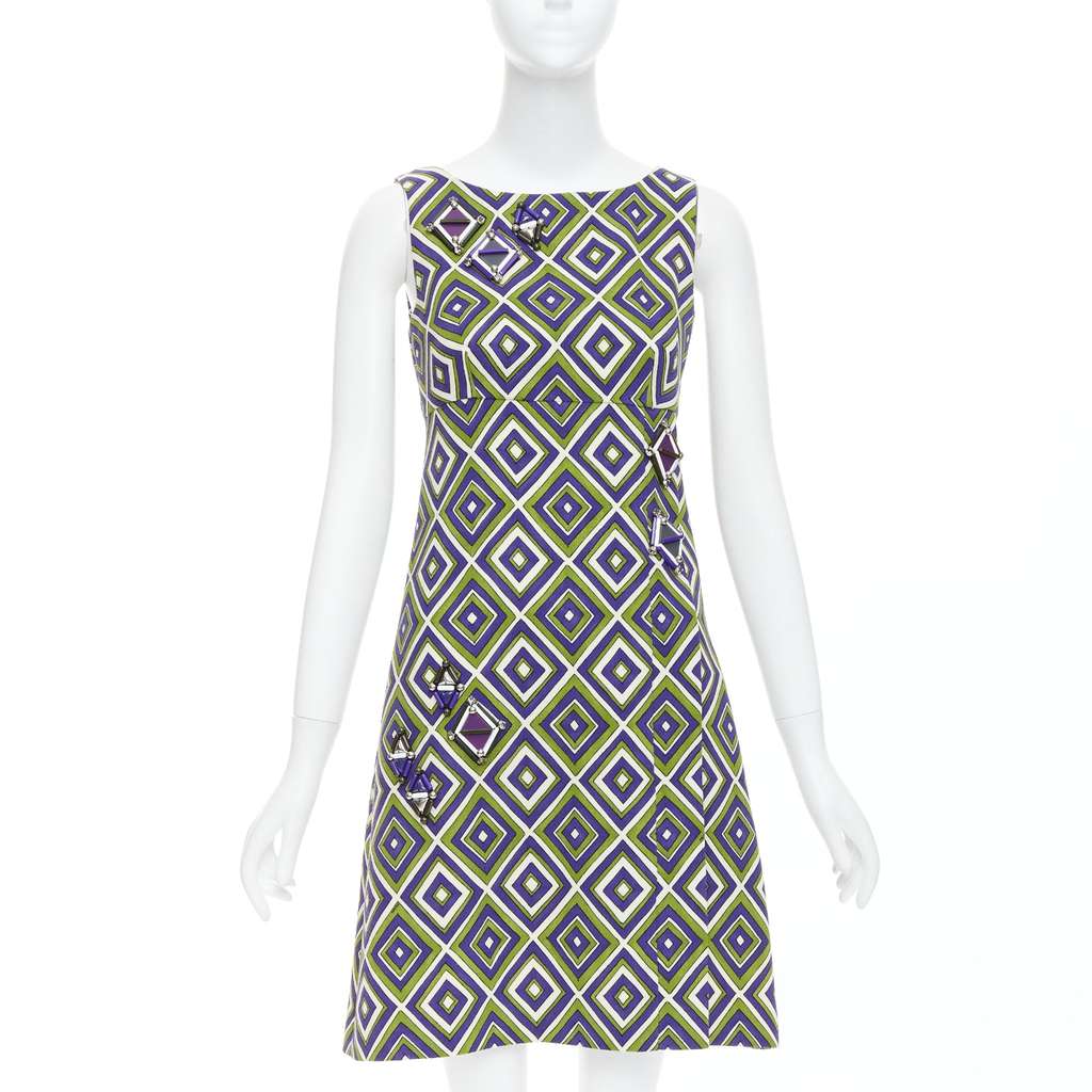 Prada Resin Mod Dress Green Wool Very good - Front View
