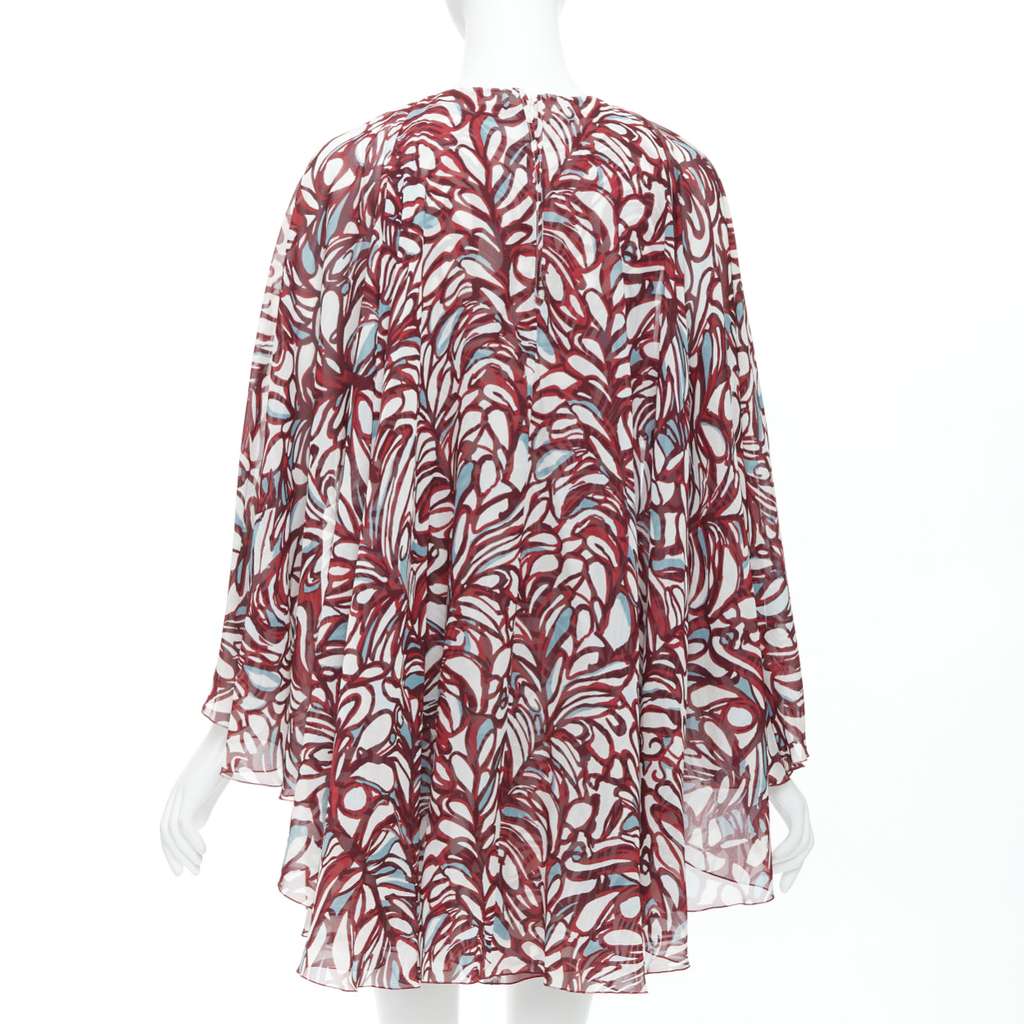 Giambattista Valli Abstract Cape Dress Burgundy Silk Never worn, with tag - Box View