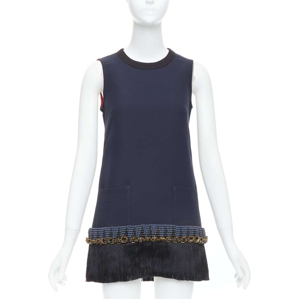 Marni Fringe Tunic Dress Navy Polyester Very good - Front View