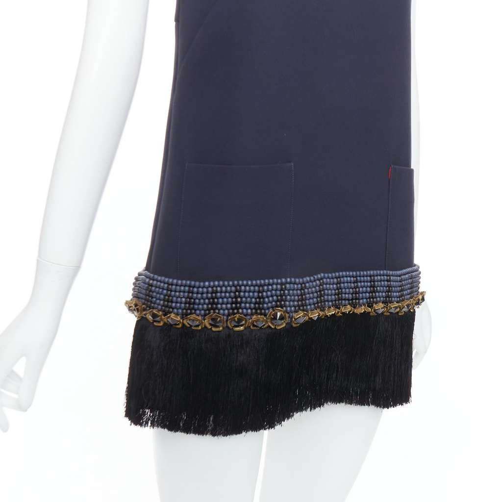 Marni Fringe Tunic Dress Navy Polyester Very good - Back View