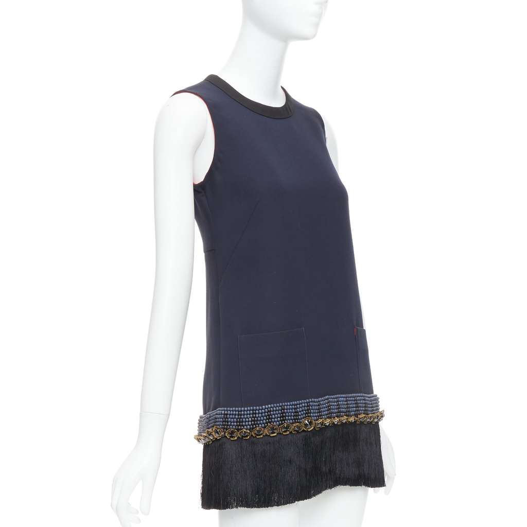 Marni Fringe Tunic Dress Navy Polyester Very good - Inside View