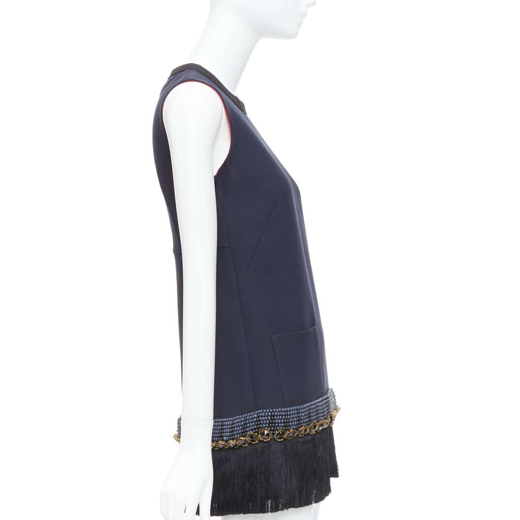 Marni Fringe Tunic Dress Navy Polyester Very good - Model View