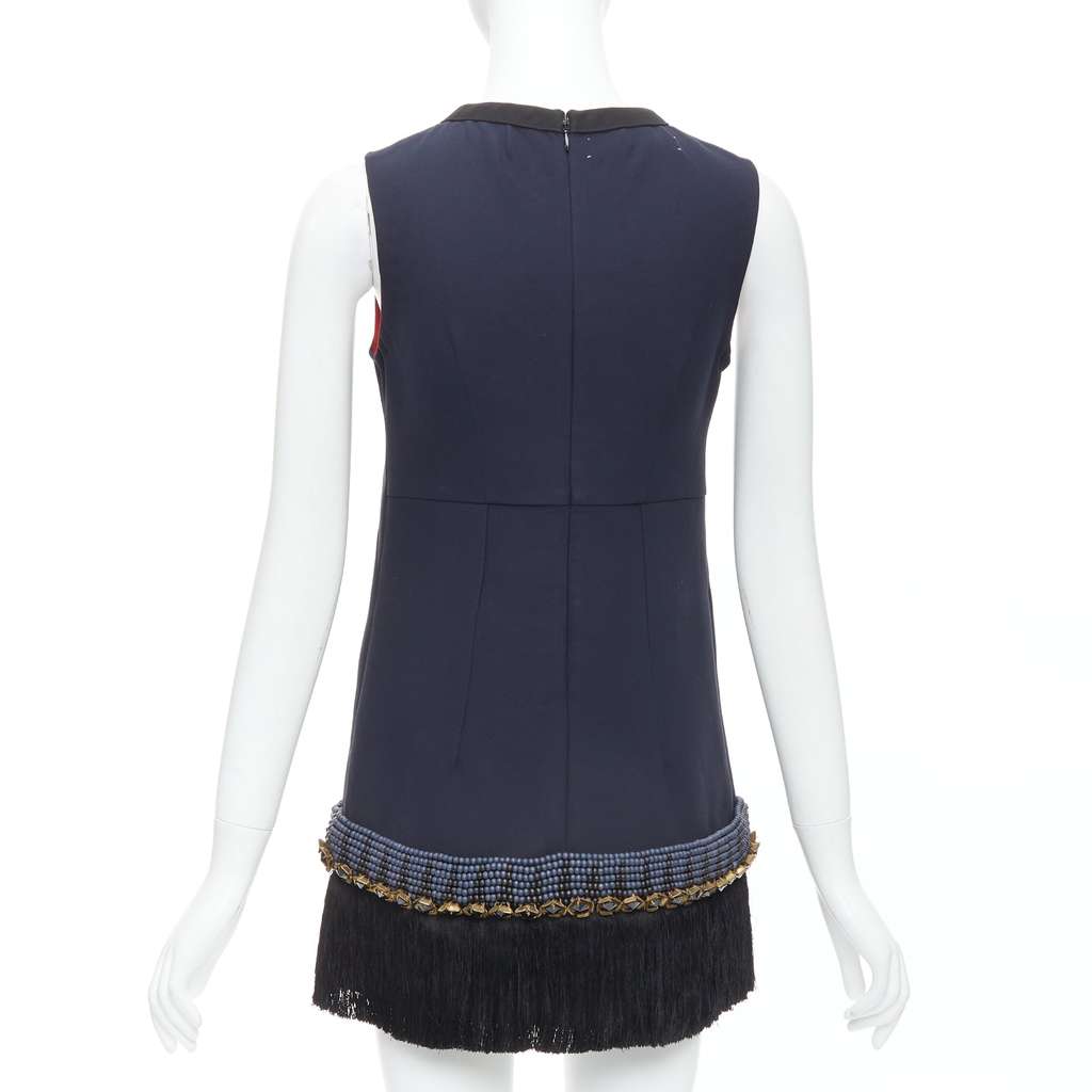 Marni Fringe Tunic Dress Navy Polyester Very good - Box View