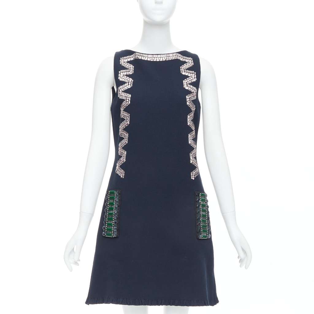 Lanvin Rhinestone Ribbon Dress Navy Cotton Very good - Front View