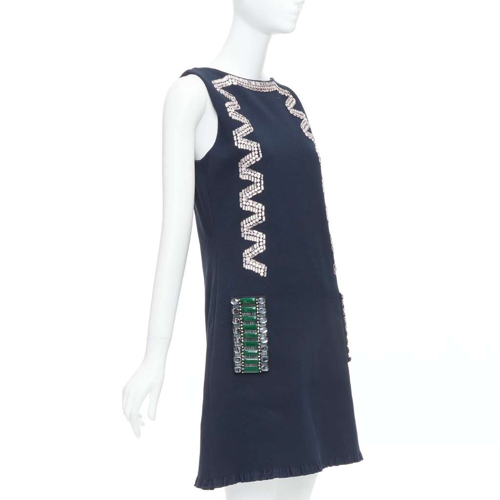 Lanvin Rhinestone Ribbon Dress Navy Cotton Very good - Inside View