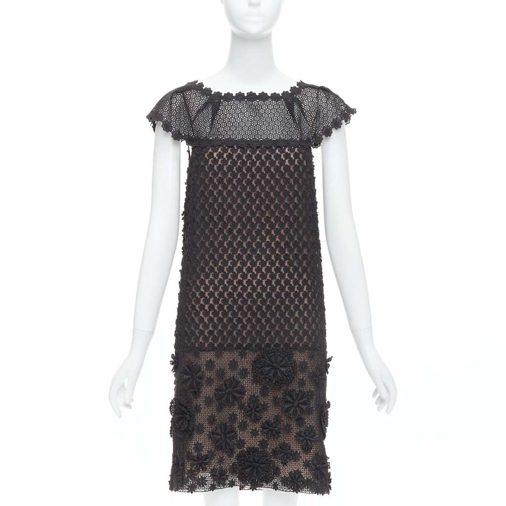 Prada Floral Applique Dress Black Cotton Very good condition - Front View