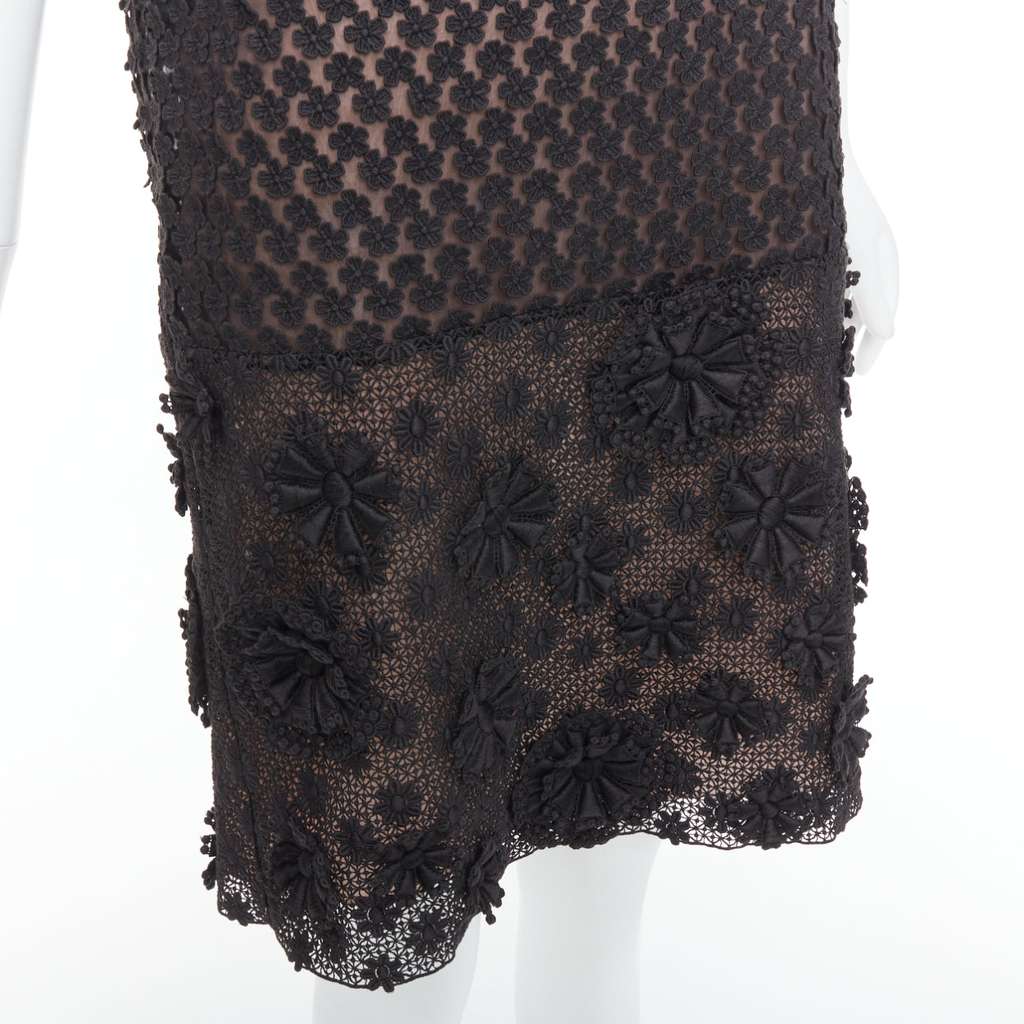 Prada Floral Applique Dress Black Cotton Very good condition - Back View