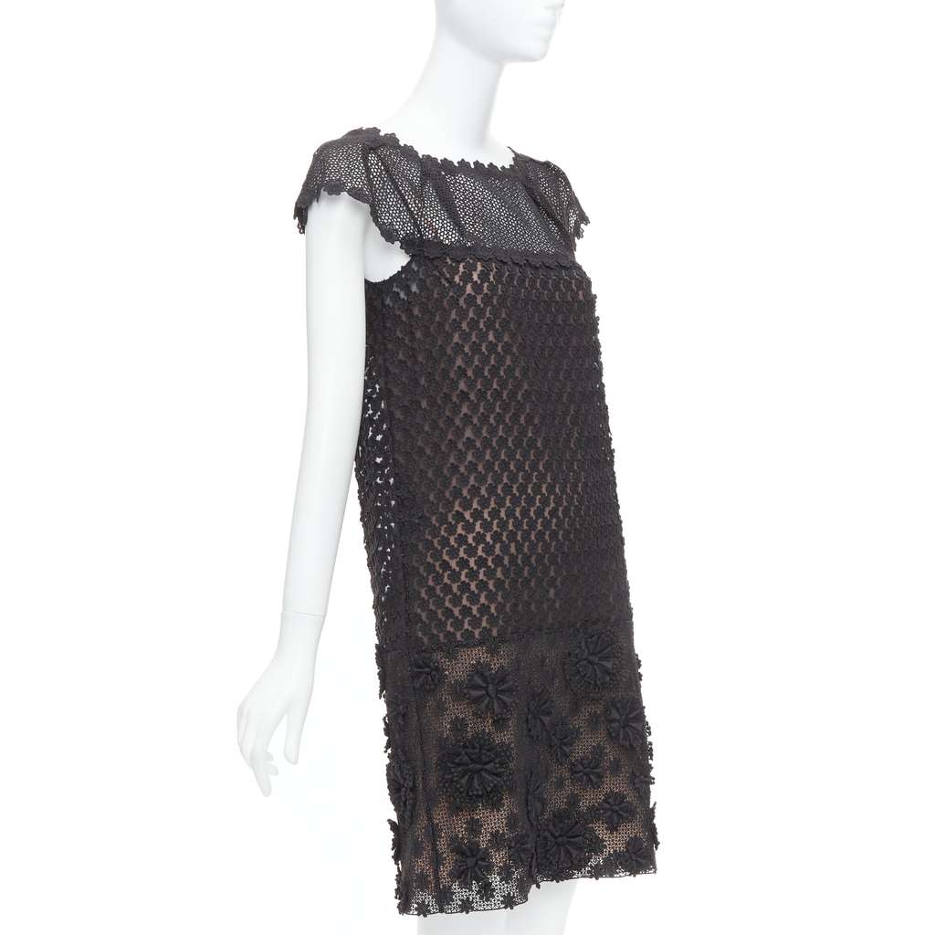 Prada Floral Applique Dress Black Cotton Very good condition - Inside View