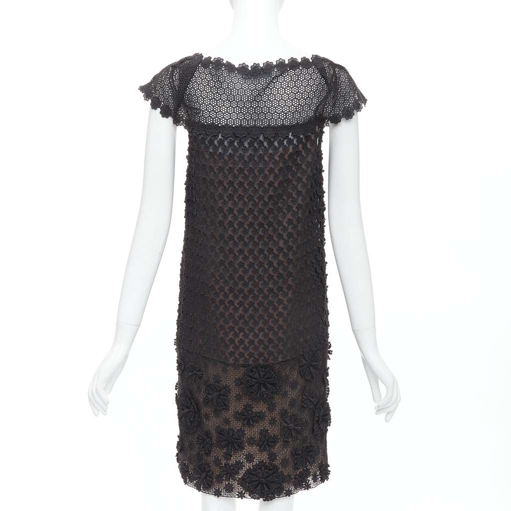 Prada Floral Applique Dress Black Cotton Very good condition - Box View