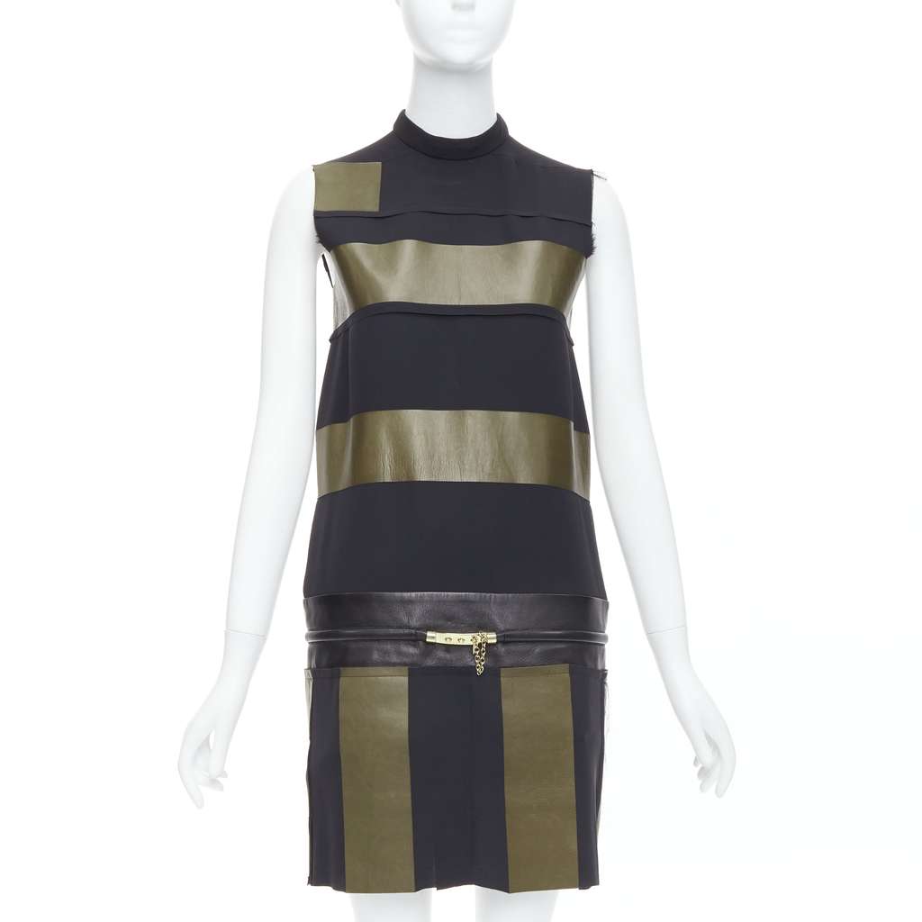 Celine Leather Stripe Dress Black Leather Very good - Front View