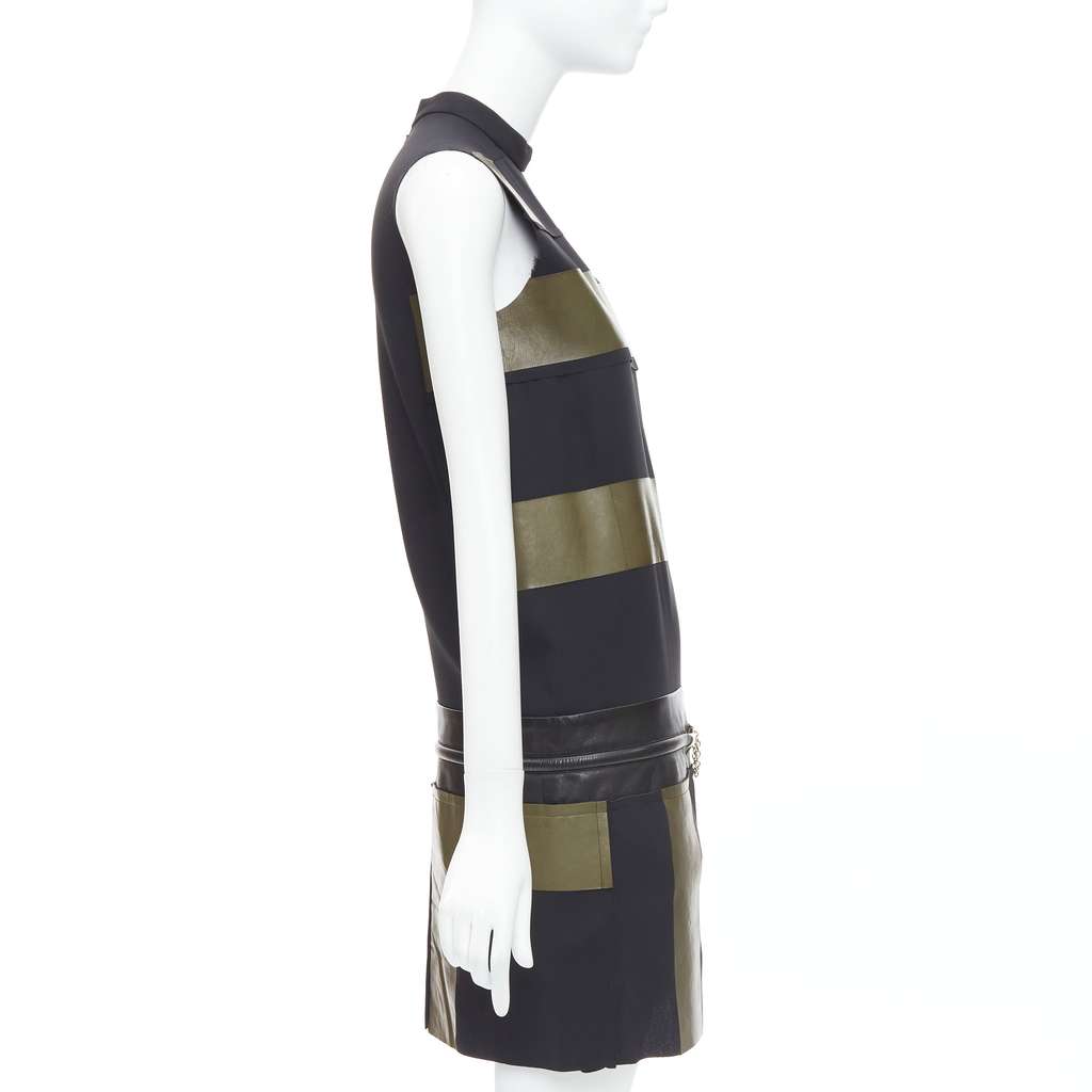 Celine Leather Stripe Dress Black Leather Very good - Model View