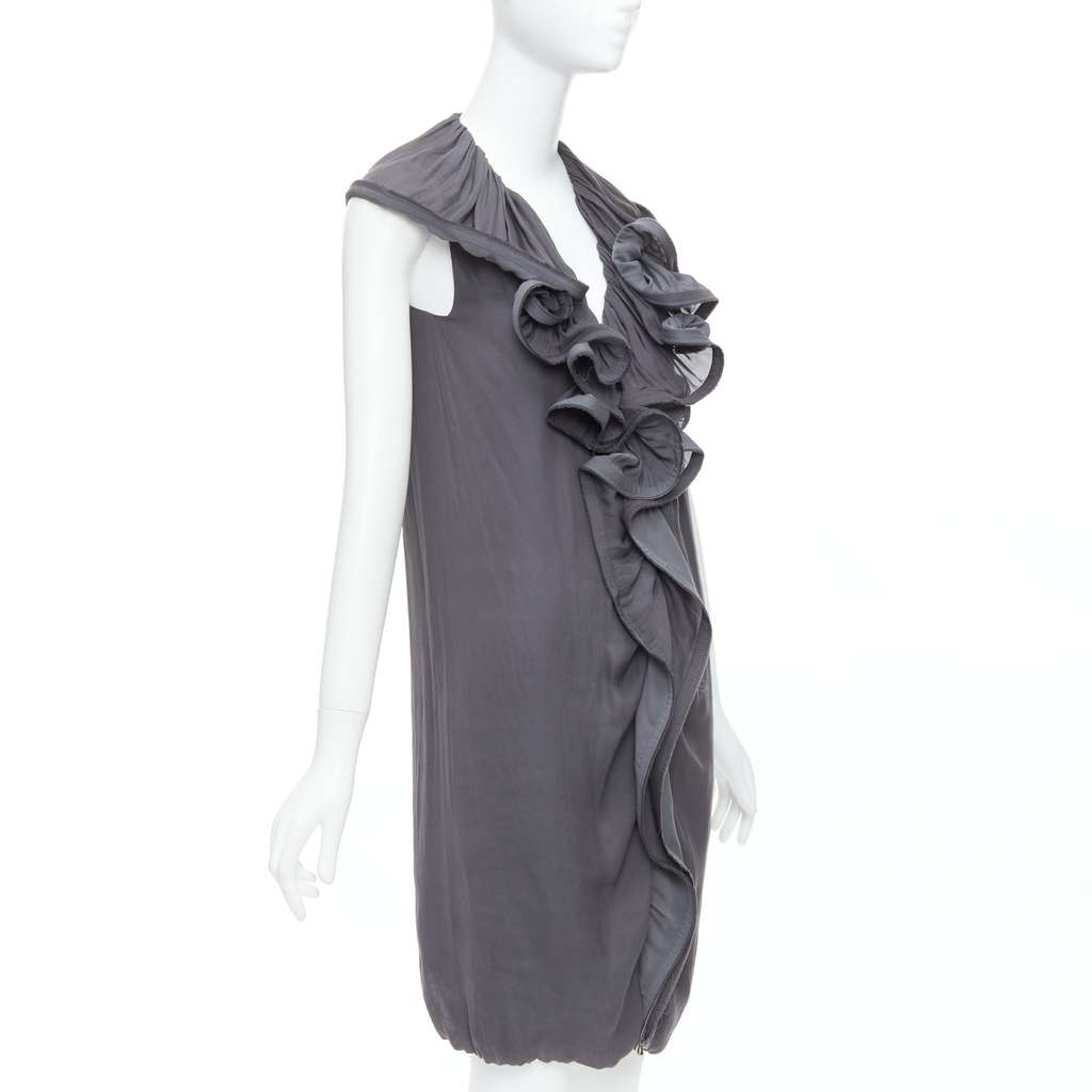 Lanvin Ruffle Collar Dress Grey Polyester Good - Inside View